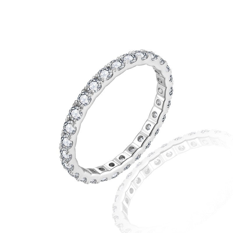 Stackable Moissanite Circle Ring – 2mm Thin Gold-Plated Ster - Front View - FITINY Jewelry