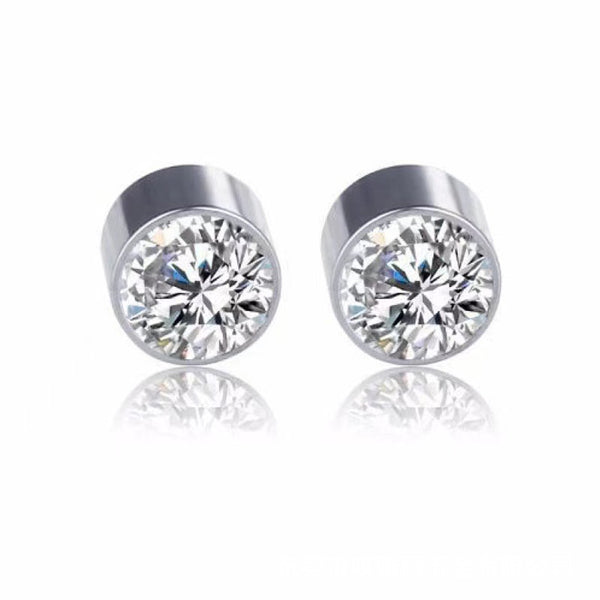 Multicolor Stainless Steel Magnetic Round Stud Earrings for Men Women, 6mm Round CZ Inlaid Magnetic Earrings Non-Piercing Clip On Stud Earring