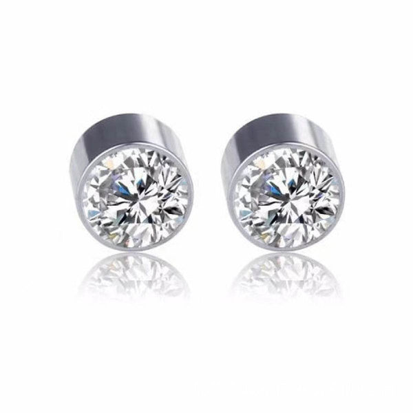 Mens Cubic Zirconia Earrings Silver Cubic Zirconia 6MM Round