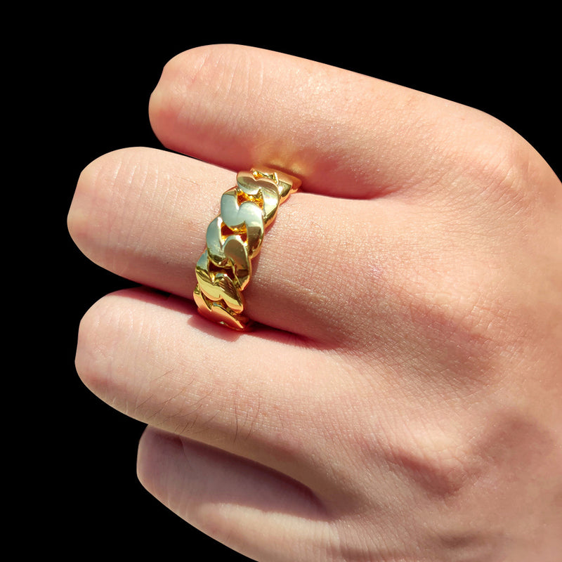 8mm Polished Cuban Ring in Gold or White Gold – Minimalist H - On Model View - FITINY