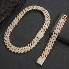 20mm Cuban Chain Necklace and Bracelet Set with Cubic Zircon - Front View - FITINY Jewelry