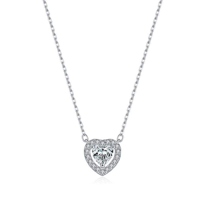 Delicate Heart-Shaped Moissanite Pendant Necklace in Sterlin - Front View - FITINY Jewelry
