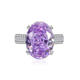 Multicolor Ice Flower Cut Oval CZ Adjustable Ring, Triple Pave Band, 12*16mm 5A Cubic Zirconia, 4 Color Options, Dainty Luxe