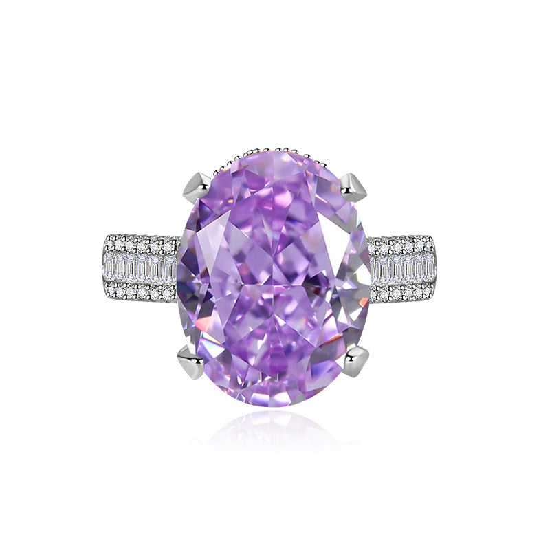Multicolor Ice Flower Cut Oval CZ Adjustable Ring, Triple Pave Band, 12*16mm 5A Cubic Zirconia, 4 Color Options, Dainty Luxe
