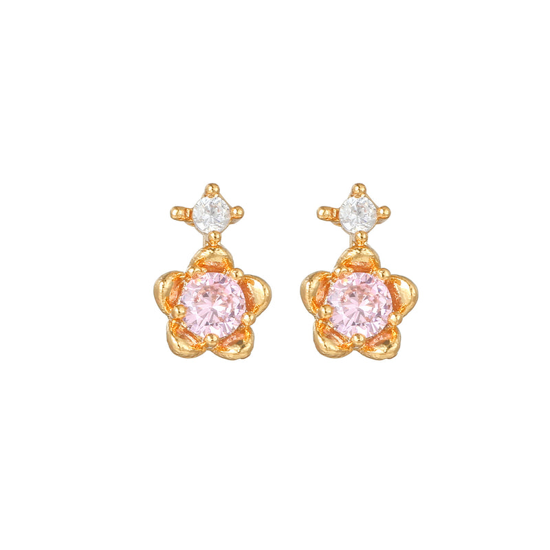 16 Pairs Pink Heart Stud Hoop Huggies Drop Earrings Set, 18K Gold Plated Stacking CZ & Pearl Designs, Planet Snowflake Moon Star