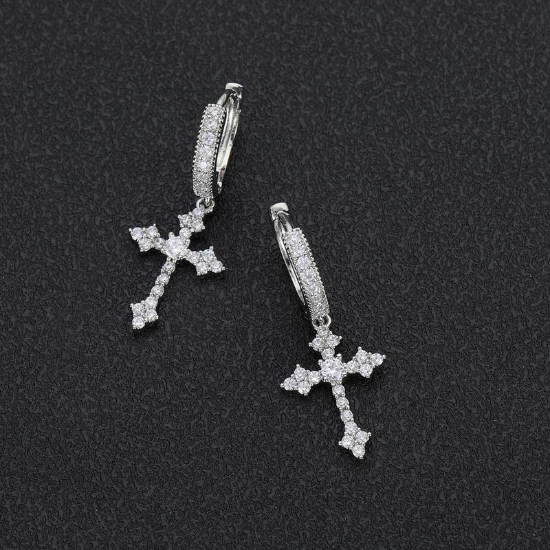 Geometric Cross Stud Earrings with Cubic Zirconia in Gold or - Front View - FITINY Jewelry