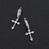 Geometric Cross Stud Earrings with Cubic Zirconia in Gold or - Front View - FITINY Jewelry