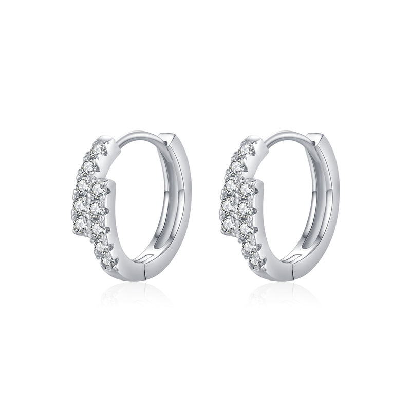 Double-Row Geometric Moissanite Hoop Earrings in Sterling Si - Front View - FITINY Jewelry