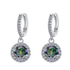 S925 Rainbow Green Moissanite/CZ Round Halo Drop Earrings, 1ct D-Grade VVS Certificate, Hypoallergenic Sterling Silver Gift - FITINY Jewelry