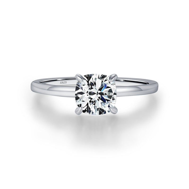Classic Four-Prong Moissanite Solitaire Ring in Sterling Sil - Front View - FITINY Jewelry
