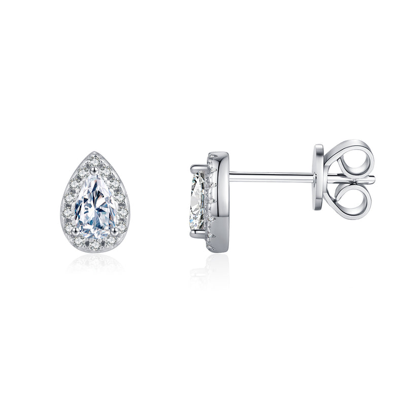 Teardrop Moissanite Stud Earrings in Sterling Silver – Old M - Front View - FITINY Jewelry