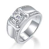 Top-down view highlighting round brilliant moissanite and polished band
