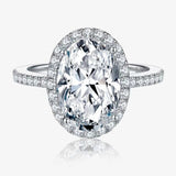 4 Carat Oval-Cut Zircon Halo Ring with Pave Band – Adjustable Luxury Design for Women