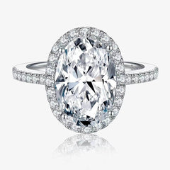 Dazzling 4 Carat Oval-Cut CZ Halo Adjustable Ring with Pave  - Front View - FITINY Jewelry