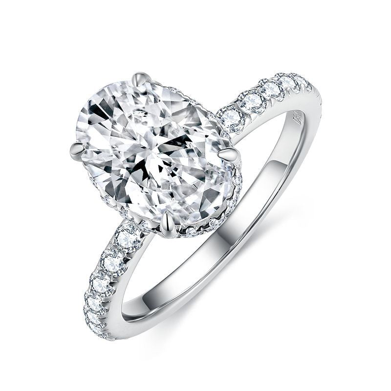 Side angle detail of moissanite ring highlighting smooth sterling silver band and 18K gold plating finish