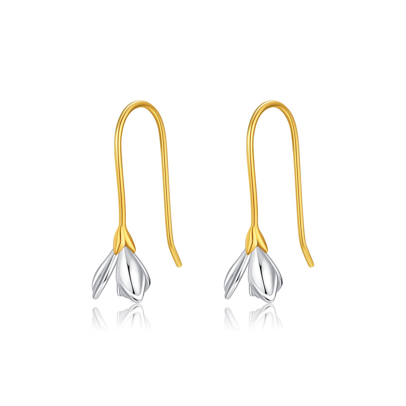Handcrafted Sterling Silver Magnolia Flower Hoop Earrings - Front View - FITINY Jewelry