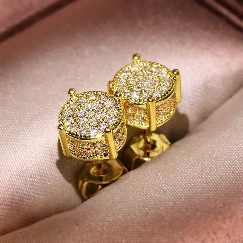 Multicolor Iced Out CZ Micro Pave Round Stud Earrings for Men Women, Hiphop 4-Prong 5A Cubic Zirconia Bling Fashion Studs, 14k White Gold Post - FITINY Jewelry
