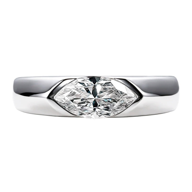 S925 18k Marquise Moissanite Wedding Engagement Ring, 5*10mm 1ct VVS D-Gragde Certified, 18K White Gold & Rhodium Plated Vintage-Inspired Luxury Solitaire for Her Him