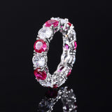 S925 Geometric Stackable Band CZ Ring, 5mm Cubic Zirconia, Sterling Silver Retro Statement Ring for Men and Women - Fitiny