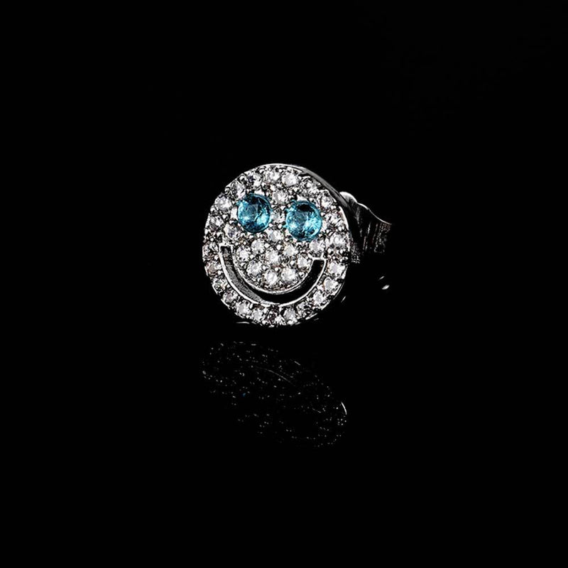 Smiling Face Zirconia Stud Earrings in Gold or White Gold Pl - Front View - FITINY Jewelry