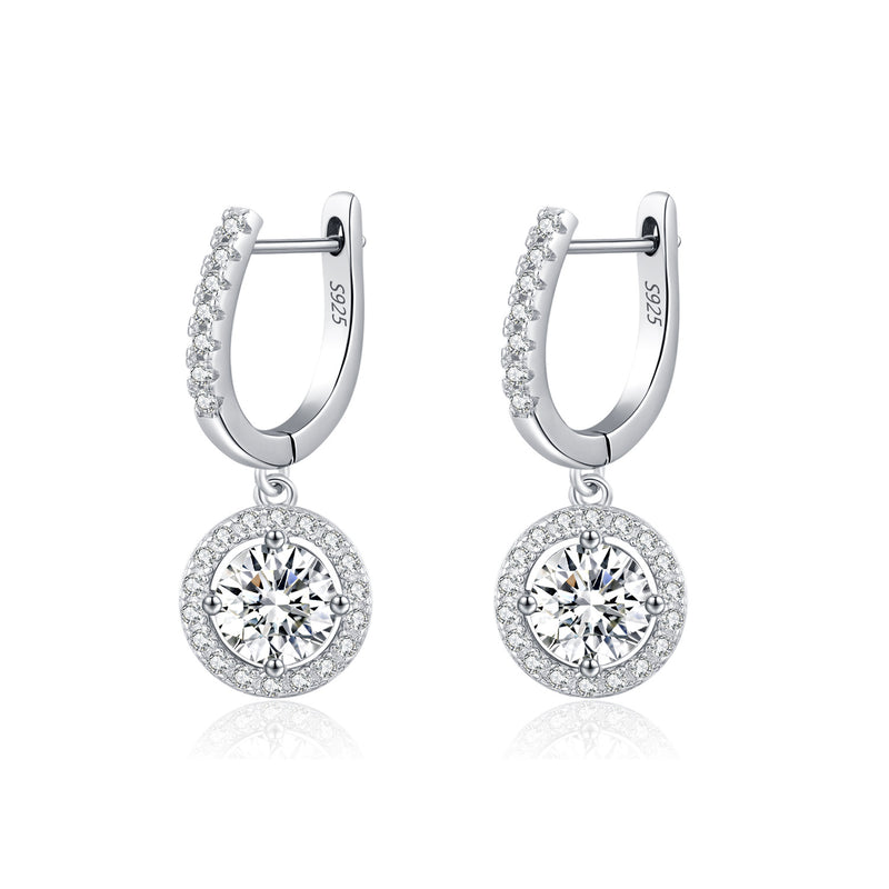 Geometric Round Brilliant Zirconia Hoop Earrings in Sterling - Front View - FITINY Jewelry