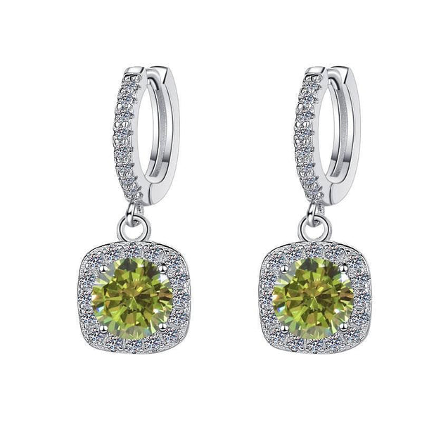 S925 Colorful Moissanite Halo Earrings with Pavé-Set Halo & Hoop, VVS1 Certified, 12 Vibrant Colors , Sterling Silver - FITINY Jewelry