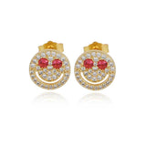 Smiling Face Zirconia Stud Earrings in Gold or White Gold Pl - Front View - FITINY Jewelry