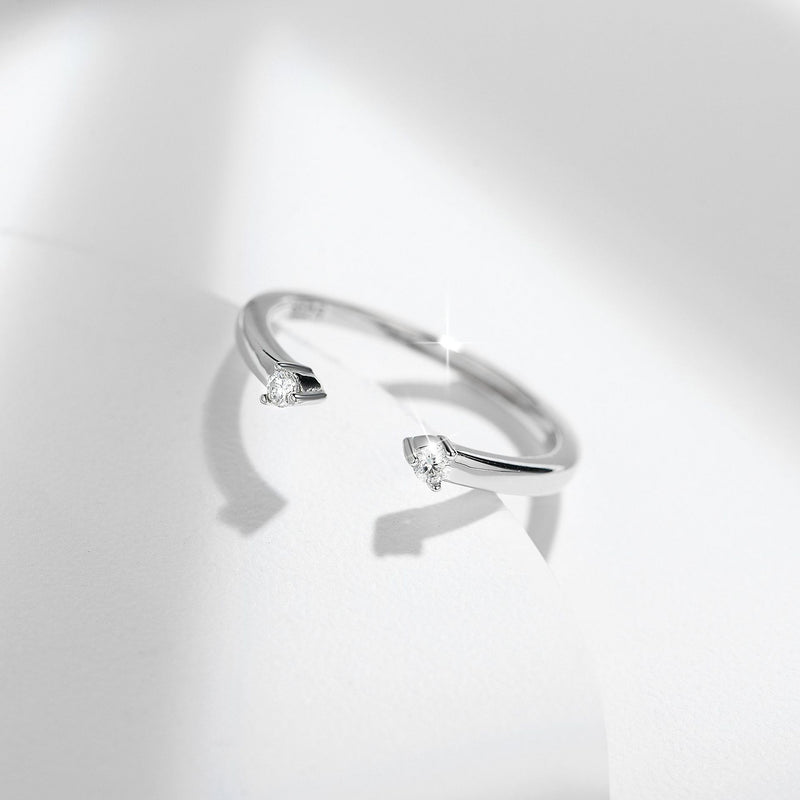 Front view of FITINY double stone moissanite stackable ring on white background
