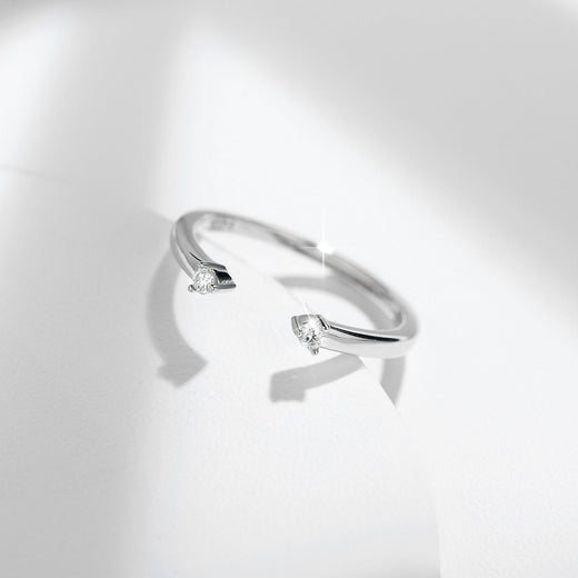Front view of FITINY double stone moissanite stackable ring on white background