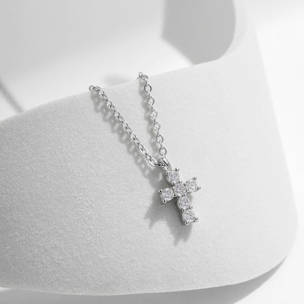 FITINY S925 Sterling Silver Moissanite Cross Pendant Necklace for Women - Trendy Layered Style