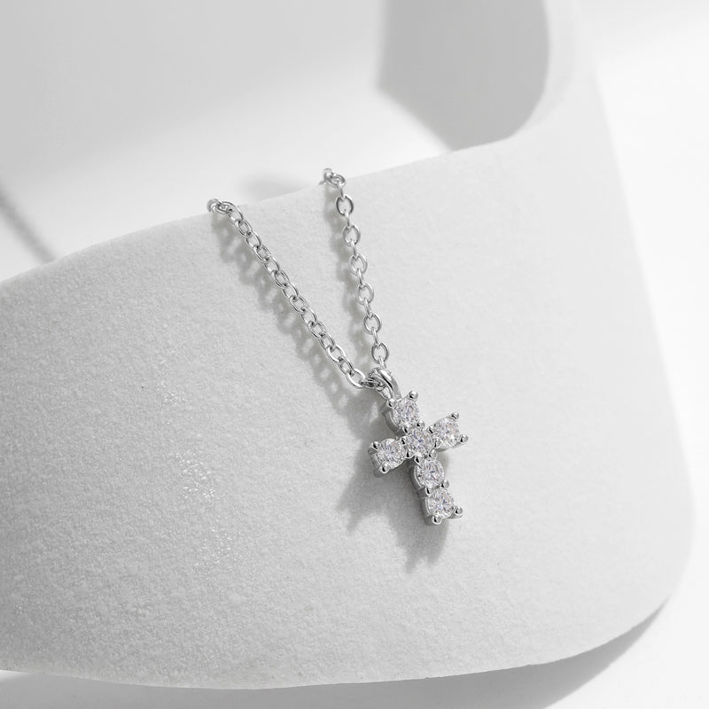 FITINY S925 Sterling Silver Moissanite Cross Pendant Necklace for Women - Trendy Layered Style