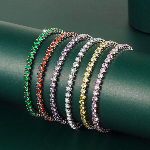 Multicolor CZ Iced Out Adjustable Tennis Bracelet, 3mm 5A Cubic Zirconia