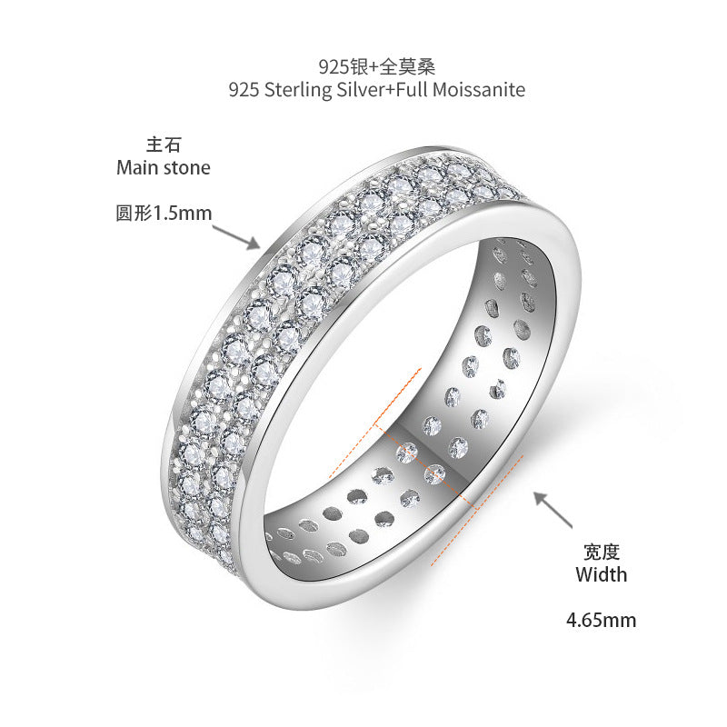 S925 Moissanite Matching Couple Eternity Bands Wedding Rings, Two-Row 1ct & Three-Row 1.8ct, D-Grade VVS, 18K White Gold Plated Unisex Rings