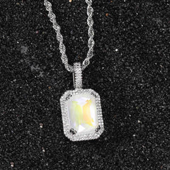 Geometric Square Zirconia Pendant Necklace in White Gold Ton - Front View - FITINY Jewelry