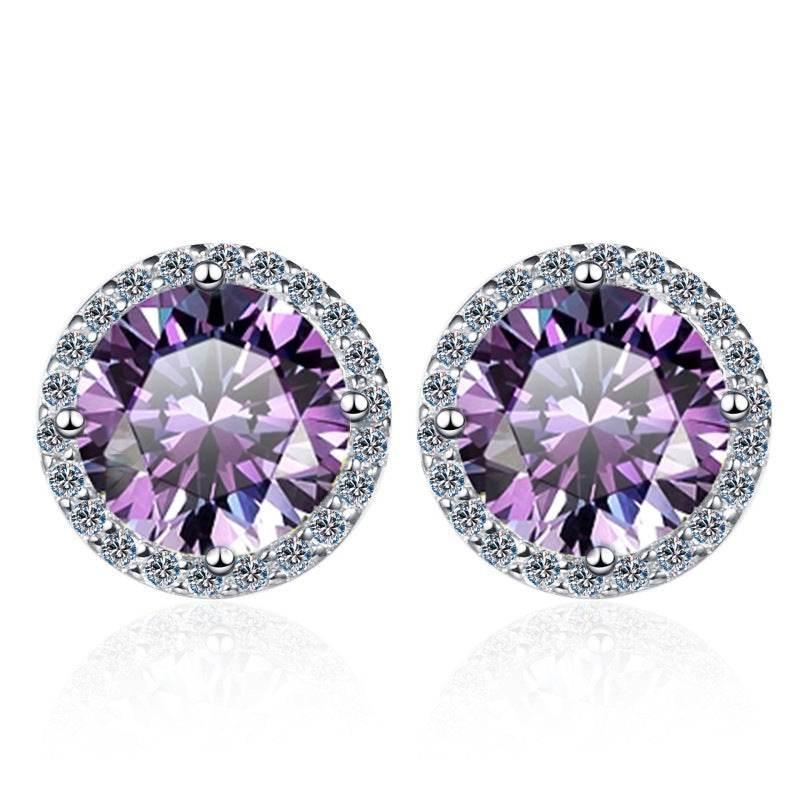 S925 Multicolor Moissanite Halo Stud Earrings, Sterling Silver 10 Color Round-Cut Certificated Moissanite Jewelry for Men & Women, Simple & Stylish Gift for Wedding, Birthday, Anniversary - FITINY Jewelry