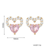 16 Pairs Pink Heart Stud Hoop Huggies Drop Earrings Set, 18K Gold Plated Stacking CZ & Pearl Designs, Planet Snowflake Moon Star