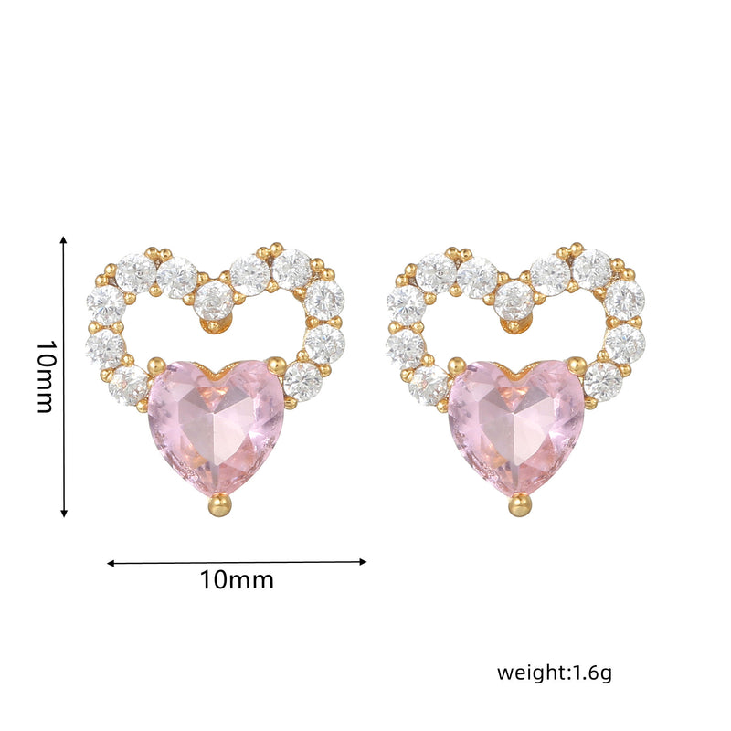 16 Pairs Pink Heart Stud Hoop Huggies Drop Earrings Set, 18K Gold Plated Stacking CZ & Pearl Designs, Planet Snowflake Moon Star