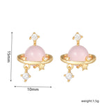 16 Pairs Pink Heart Stud Hoop Huggies Drop Earrings Set, 18K Gold Plated Stacking CZ & Pearl Designs, Planet Snowflake Moon Star