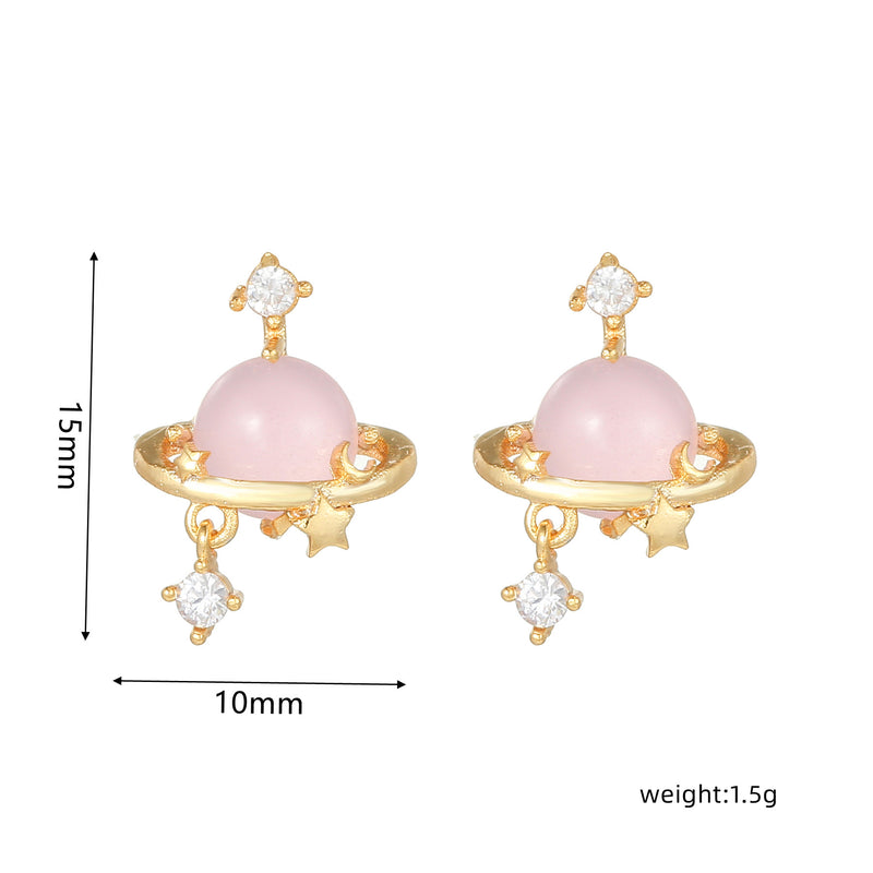 16 Pairs Pink Heart Stud Hoop Huggies Drop Earrings Set, 18K Gold Plated Stacking CZ & Pearl Designs, Planet Snowflake Moon Star