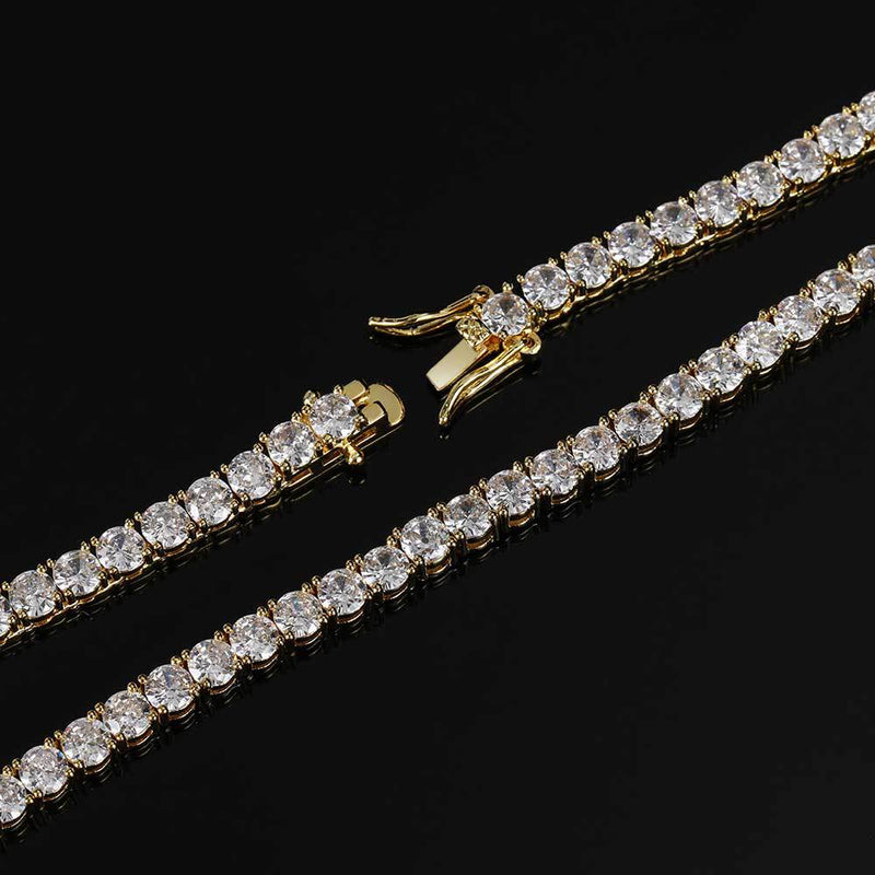 Hip Hop Iced Out Tennis Chain Necklaces, 18K Gold & White Gold Plated, 3–6mm CZ Iced Out Bling Jewelry, 16-24inch