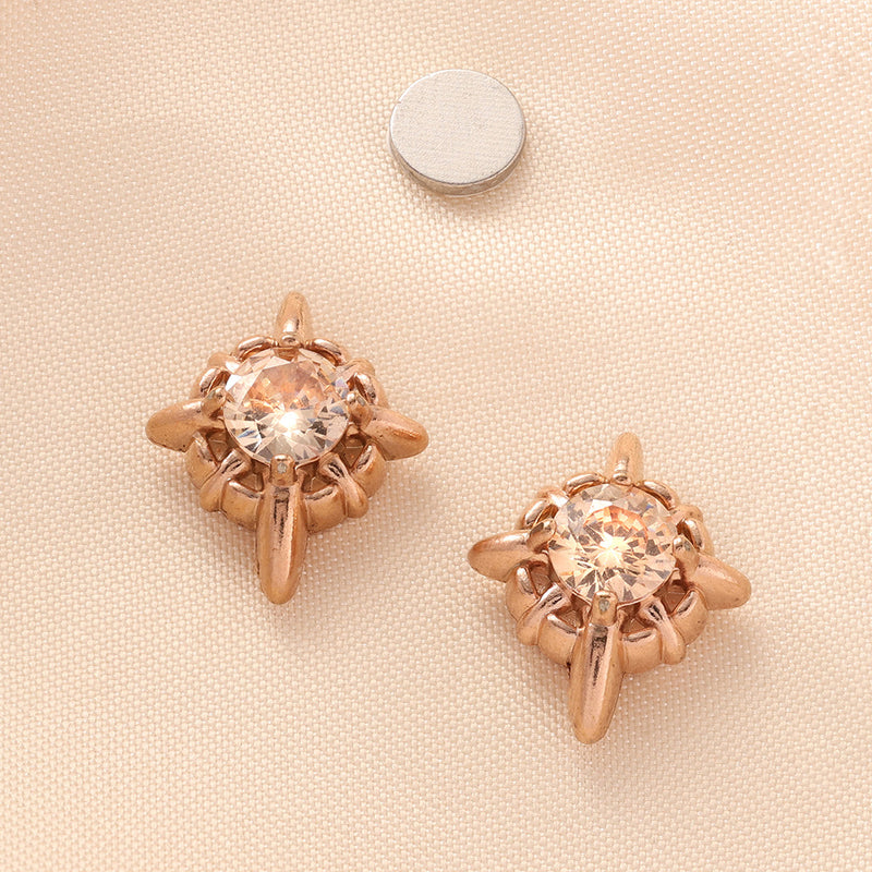 Multicolor Stainless Steel Magnetic 4-Pointed Star CZ Stud Earrings for Men Women, Round Cubic Zirconia Inlaid Magnetic Earrings Non-Piercing Clip On Stud Earring - Fitiny