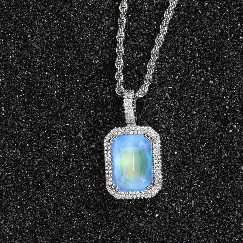 Geometric Square Zirconia Pendant Necklace in White Gold Ton - Front View - FITINY Jewelry