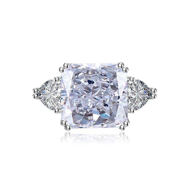 Multicolor Ice Flower Cut Square CZ Adjustable Ring, 12*12mm 8A Main Cubic Zirconia, Two Heart Side CZ, Dainty Luxe - FITINY Jewelry
