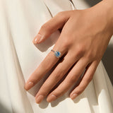 Klein Blue Moissanite Halo Ring in Sterling Silver – Geometr - Side View - FITINY