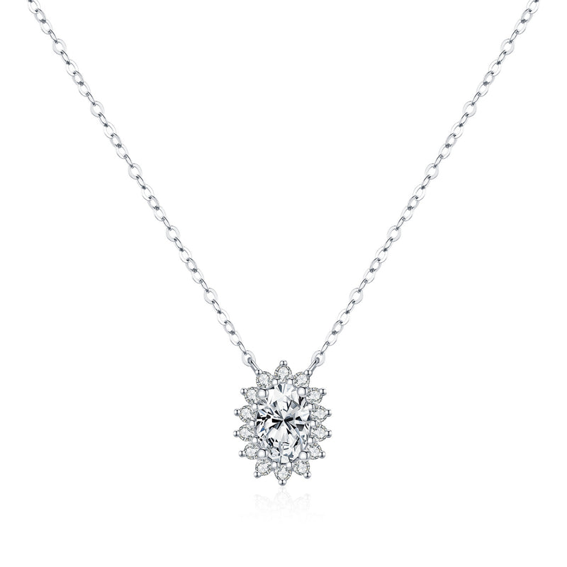 Floral Moissanite Pendant Necklace in Sterling Silver – Deli - Front View - FITINY Jewelry