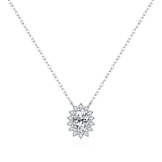 Floral Moissanite Pendant Necklace in Sterling Silver – Deli - Front View - FITINY Jewelry