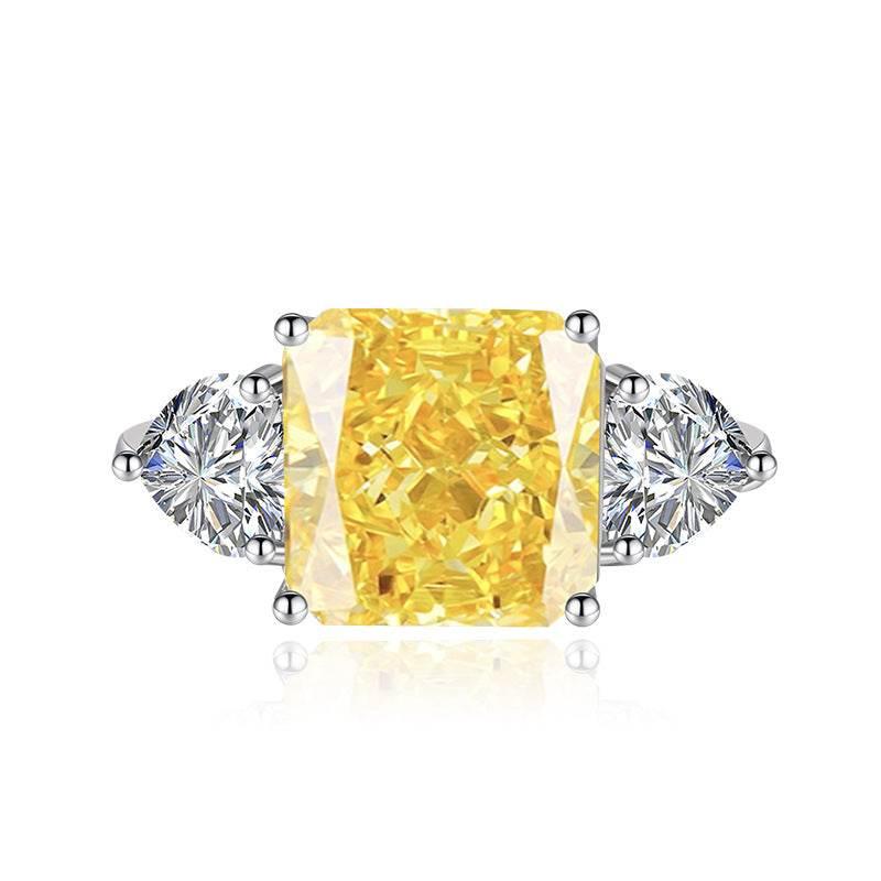 Multicolor Ice Flower Cut Square CZ Adjustable Ring, 10*10mm 8A Main Cubic Zirconia, Two Heart Side CZ, Dainty Luxe - FITINY Jewelry