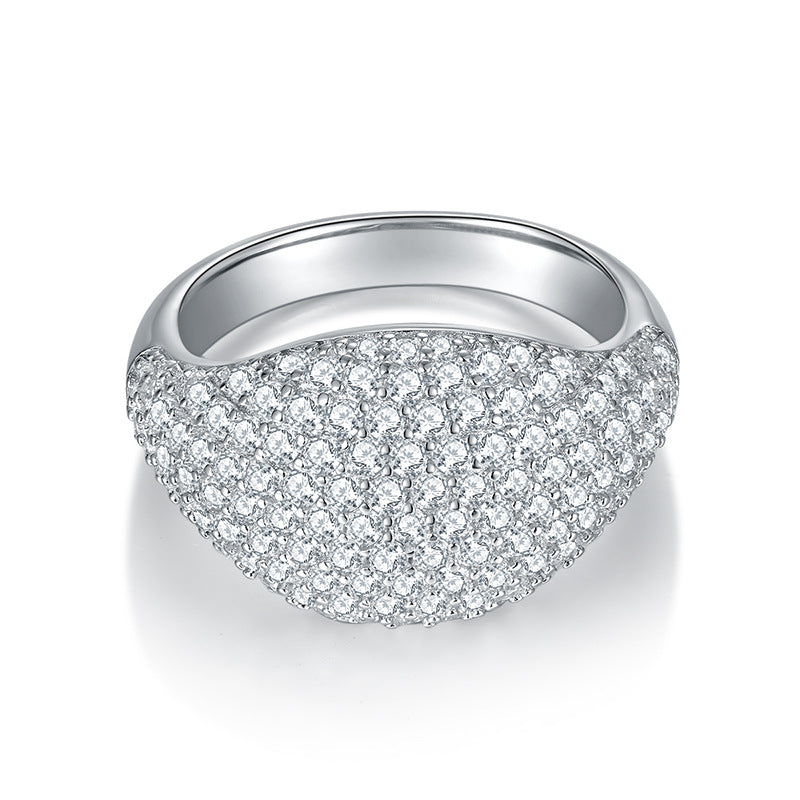 Full-Moissanite Hip Hop Ring in Sterling Silver – Modern Geo - Front View - FITINY Jewelry