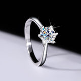 S925 Classic 6-Prong Moissanite Engagement Ring, 0.5–3ct Round Cut D-Grade VVS Certified Solitaire, Sterling Silver Wedding Gift for Her Him
