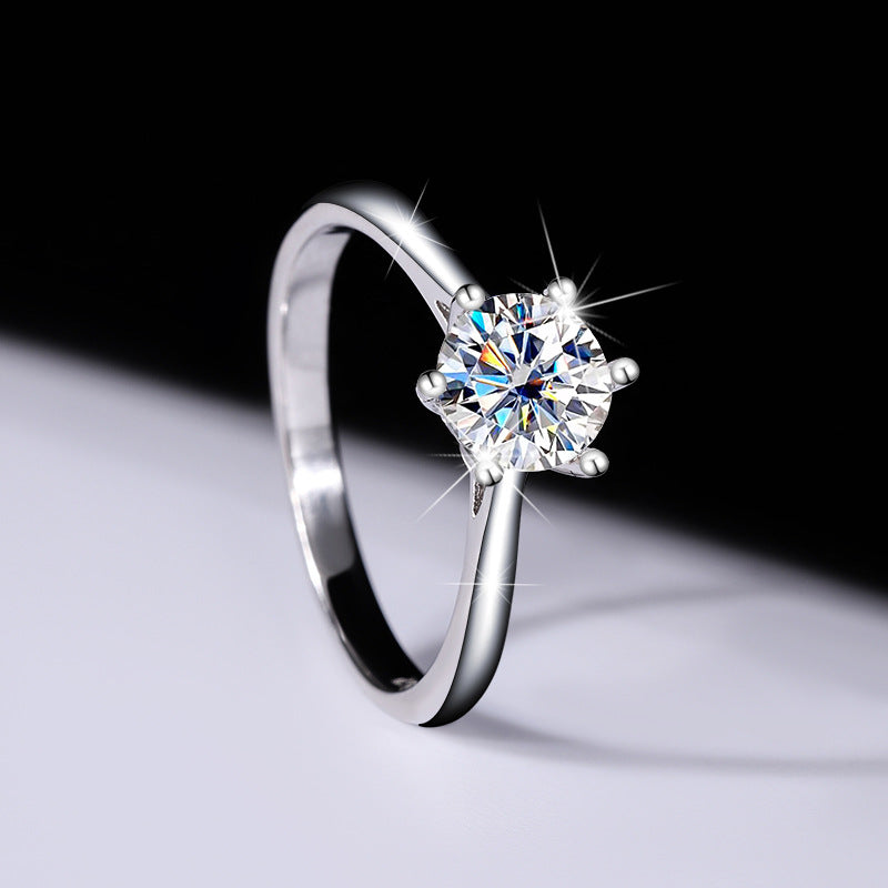 S925 Classic 6-Prong Moissanite Engagement Ring, 0.5–3ct Round Cut D-Grade VVS Certified Solitaire, Sterling Silver Wedding Gift for Her Him